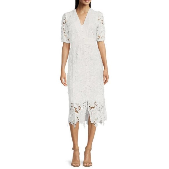 NEW ADELYN RAE Shift Lace Floral Midi White Adrian Dress Size Sm $128 Back Zip - Picture 1 of 9